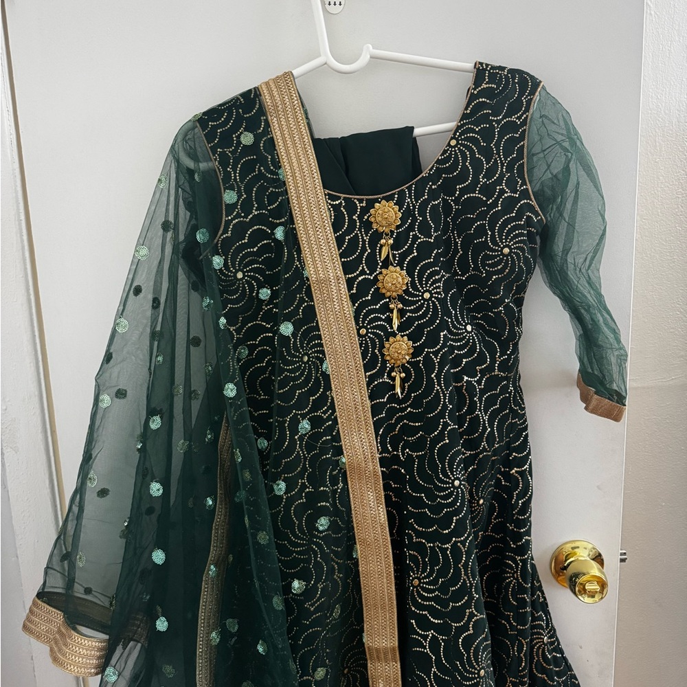 Elegant Green and Gold Indian frock suit